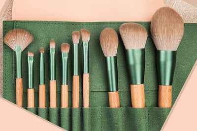 Grünes Pinselset | 10 Make-up-Pinsel mit Beutel